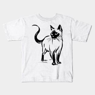 Stick figure of Siamese cat in black ink Kids T-Shirt